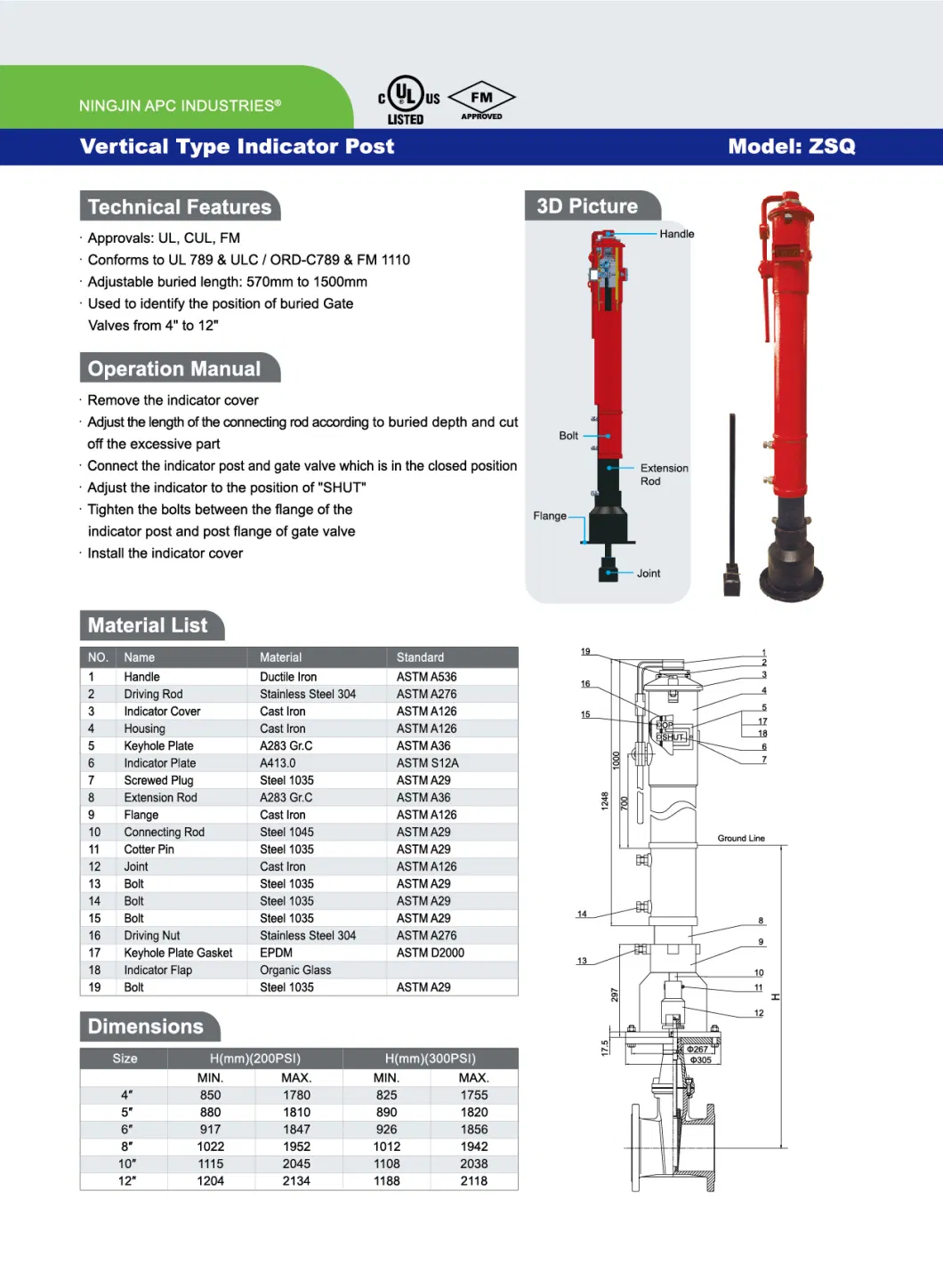 FM UL Vertical Type Indicator Post Fire Fighting Equipment