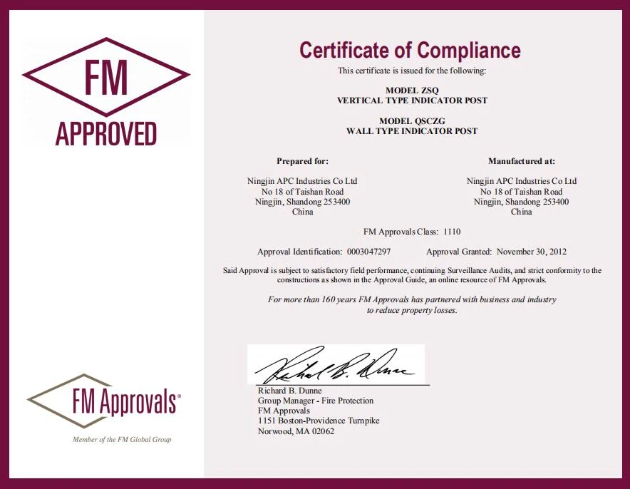 FM UL Vertical Type Indicator Post Fire Fighting Equipment